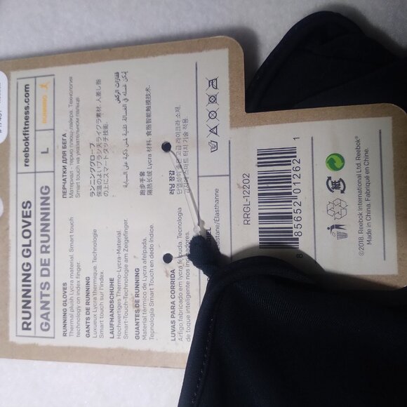 Reebok Running Gloves Unisex Size Large Reflective Graphic Smart Touch Black NWT - Picture 4 of 4